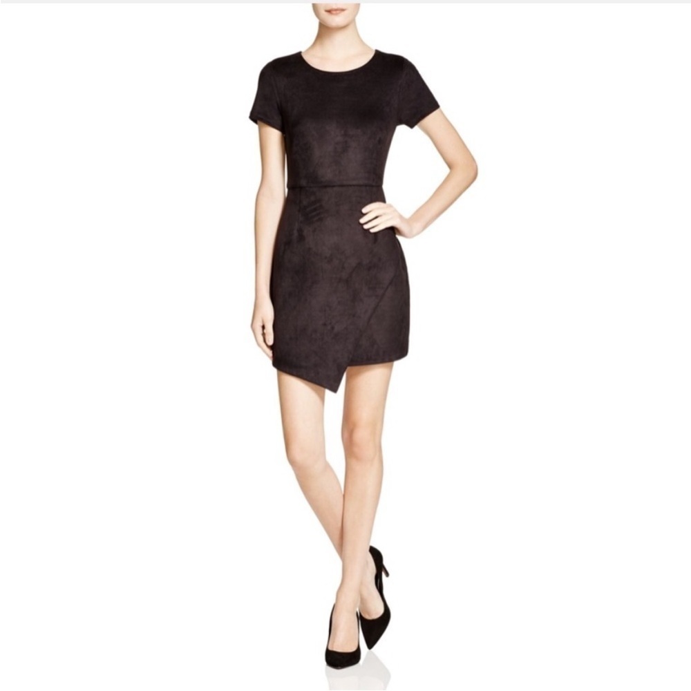 AQUA Women’s Faux Suede Black Asymmetrical Dress Size XS LBD Date Night Cocktail